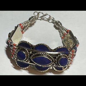 New Tibetan Silver Lapis Bracelet 7”